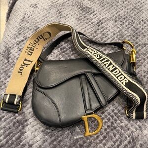 Dior Black Saddle Bag with Gold Hardware missing one side small hardware